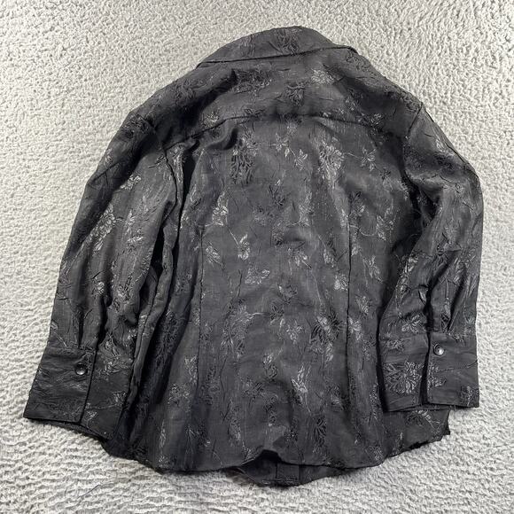 COLDWATER CREEK BLOUSE WOMENS PETITE PXL BLACK FLORAL BUTTON NWT NEW COLLARED - Picture 8 of 8